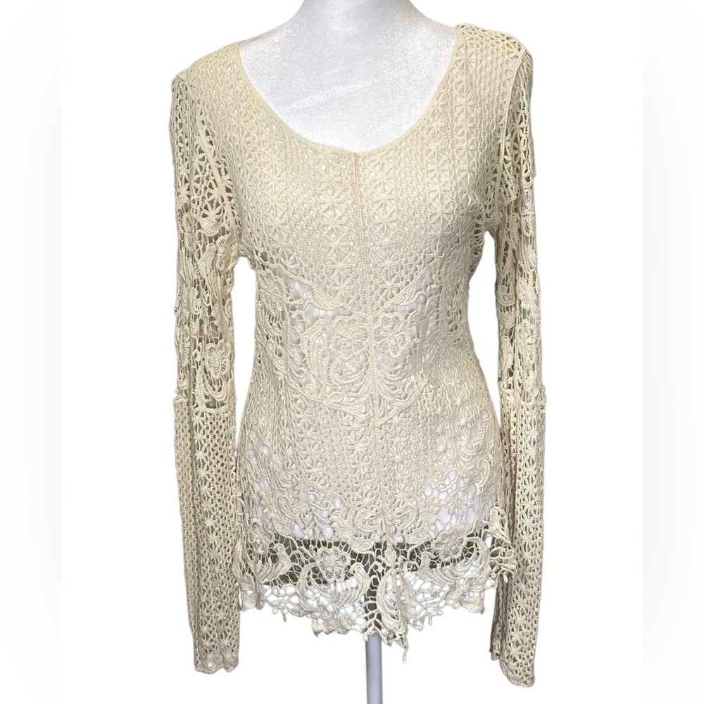 MAURICES  Women's M Lace Crocheted Long Sleeve Fairy Blouse Cotton Ivory/Ecru